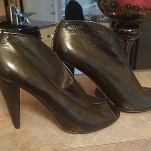 Peep toe booties leather upper